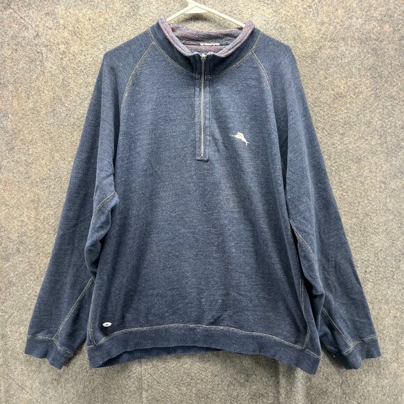 Tommy Bahama Pullover Mens Large Blue Quarter Zip Marlin Fleece Sweatshirt - Picture 1 of 11